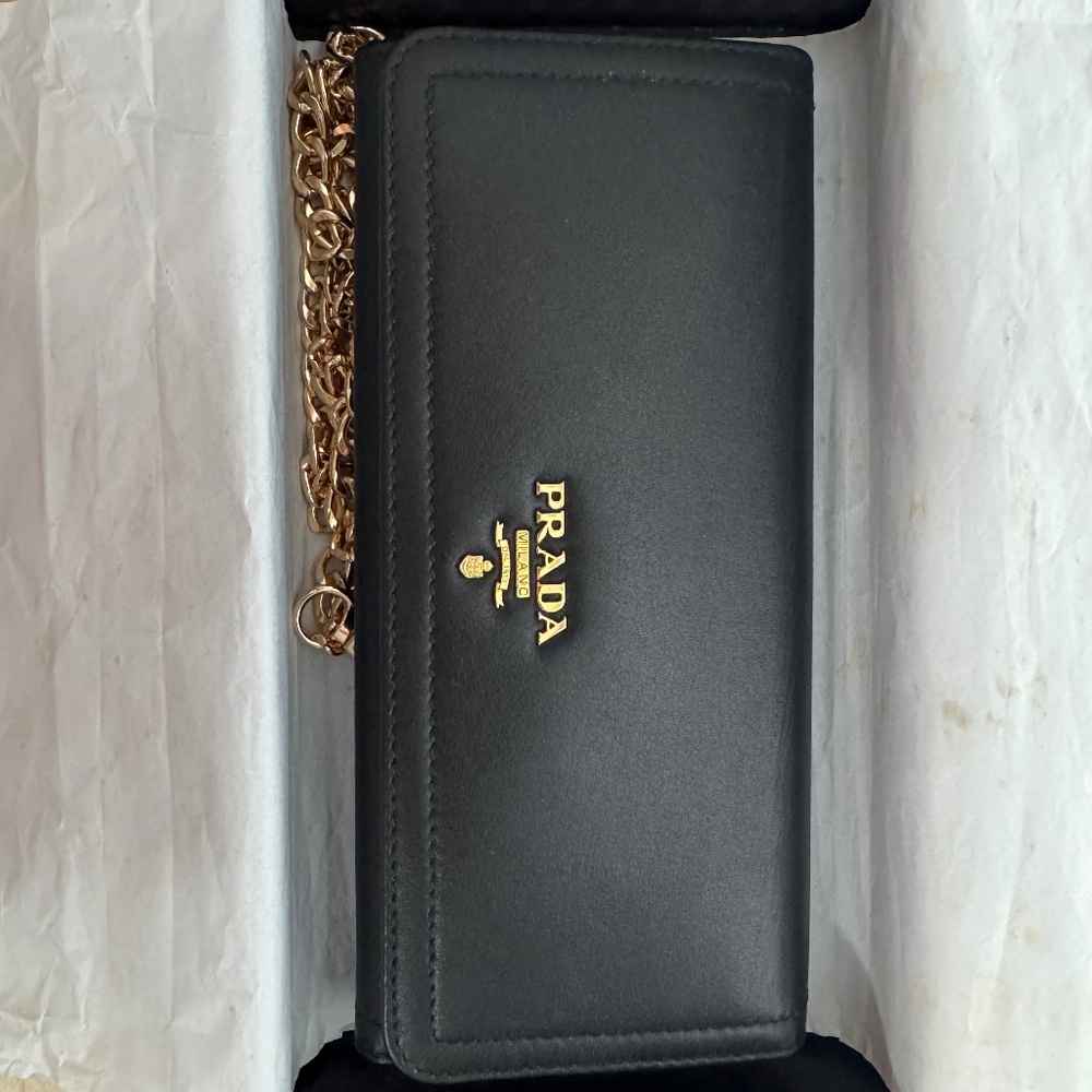 Authentic Prada Black wallet with chain